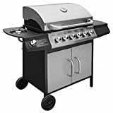 Susany Barbacoa Barbacoa a gas 6+1 Quemadores Negro y Plata con Ruedas 133x58x108 cm, Barbacoa de jardín, Barbacoa exterior, Barbacoa a gas, Barbacoa a gas, Barbacoa a gas para Jardín Exterior